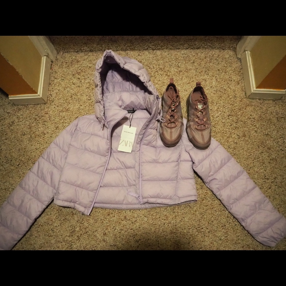 Cropped puffer jacket and shoes set
